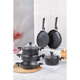 Taç Mastercook Pro Granit Tencere Seti 9 Parça Siyah Derin Tencere ve Tava Seti