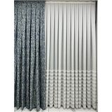 Taç Mavi Detaylı Su Yeşili Zemin Fon Perde 1/3 Sık Pile - 100 x 260 cm