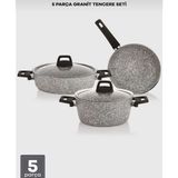 Taç Maxxcook 5 Parça Granit Tencere Seti Ergonomik Sap ve Yapışmaz Yüzey ile Gri Renk