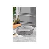 Taç Metal Saplı Ultra Granit Basık Tencere 40 cm Gri Renkli Dayanıklı Granit Kaplama (Hacim :12 lt )