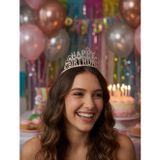 Taç Metal Taşlı Happy Birthday Rose Gold Yıldızlı Lüks Doğum Günü Tacı Aksesuarı