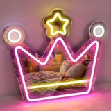 Taç Neon Tabela-Pembe Taç Ayna Led Tabela, Duvar Dekoru için USB ile Çalışan Ayna Neon Tabelaları, Yatak Odası için 13,7 inç X 39,9 cm Neon Işıklar, Neon LED Tabela Onun için Harika Hediye