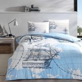 Taç Ocean Ranforce Marin Desenli%100 Pamuk Nevresim Takımı, Turkuaz, Çift Kişilik