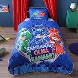 Taç PJ Masks Lisanslı Karakter Baskılı Dış Kumaş: %100 Pamuk, İç Dolgu: Silikon Yorgan Seti, Çok Renkli, Tek Kişilik