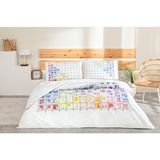 Taç Ranforce Çift Kişilik Nevresim Takımı Charmian Pembe - 200 x 220 cm - Beyaz - Gri - Sarı