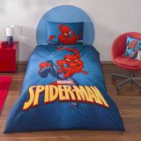 Taç Spiderman Classical Lisanslı Ranforce Çarşafı Lastikli Tek Kişilik Nevresim Takımı-Mavi