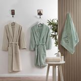 Taç Spring Çiçek Desenli%60 Pamuk -%40 Bambu Aile Seti, Yeşil, M-L