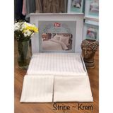 Taç Stripe Saten Nevresim Takımı Çift Kişilik - Krem - 200 x 220 cm