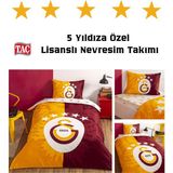 Taç Taç Lisanslı Galatasaray 5.yıldız Tek Kişilik Pamuk Nevresim Takımı - Sarı - Kırmızı - 160 x 220 cm