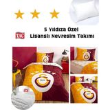 Taç Taç Lisanslı Galatasaray 5.yıldız Tek Kişilik Pamuk Nevresim Takımı + Yorgan + Yastık - Sarı - Kırmızı - 160 x 220 cm