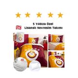 Taç Taç Lisanslı Galatasaray 5.Yıldız Tek Kişilik Pamuk Nevresim Takımı + Yorgan + Yastık