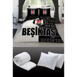 Taç Taçbeşiktaş Parçalı Logo Çift Kişilik 7 Parça Yatak Seti - Nevresim Takımı + Yorgan + 2'li Yastık - Siyah - Beyaz