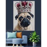 Taç Takan Pug Köpek Dekoratif Kanvas - Mdf Ahşap Tablo