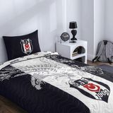 Taç Taraftar Lisanslı Pamuklu Tek Kişilik Yatak Örtüsü Seti (160X230)-BEŞIKTAŞ Kartal - Siyah - Beyaz - 160 x 230 cm