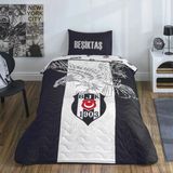 Taç Taraftar Lisanslı Pamuklu Tek Kişilik Yatak Örtüsü Seti (160X230)-Beşiktaş -Kartal