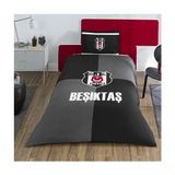 Taç Taraftar Lisanslı Ranforce Çarşafı Lastikli Tek Kişilik Nevresim Takımı-Beşiktaş Efsane 100 - Siyah - Beyaz - 160 x 220 cm