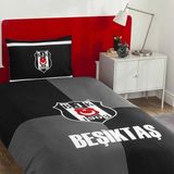 Taç Taraftar Lisanslı Ranforce Çarşafı Lastikli Tek Kişilik Nevresim Takımı-Beşiktaş Efsane (120LIK Çarşaf) - Siyah - Beyaz - 160 x 220 cm