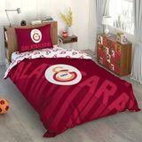 Taç Taraftar Lisanslı Ranforce Çarşafı Lastikli Tek Kişilik Nevresim Takımı-Galatasaray Kırmızı Logo