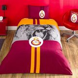 Taç Taraftar Lisanslı Ranforce Çarşafı Lastikli Tek Kişilik Nevresim Takımı-Galatasaray Şampiyon Aslan - Sarı - Kırmızı - 160 x 220 cm