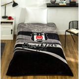 Taç Taraftar Lisanslı Tek Kişilik Battaniye (160X220)-BEŞİKTAŞ Kartal - 160 x 220 cm - Siyah - Beyaz