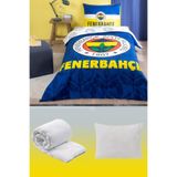 Taç taraftaryeni Fenerbahçe Yeni Sezon 5 Parça - Tek Kişilik Pamuk Uyku Seti - Nevresim Takımı + Yorgan + Yastık,160 x 220 Lacivert
