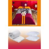 Taç taraftaryeni Galatasaray Lisanlı Aslan Set - 5 Parça Tek Kişilik Uyku Seti Kupa Bardak Hediye,160 x 220 Sarı - Kırmızı