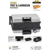 Taç Tepsili Tost ve Lahmacun Makinesi 2000W Granit Kaplamalı 6 Kademe Isı Ayarlı Paslanmaz Çelik Izgara Makinesi - Siyah - Gri