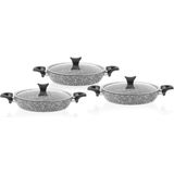 Taç Ultra Granit 3'lü Omlet Seti 18cm 20cm 22cm Çizilmelere Karşı Dayanıklı Kapaklı Tava