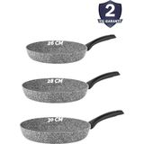 Taç Ultra Granit Derin Tava Gri 26 – 28 – 30 cm Granit Malzeme ile Dayanıklı Pişirme Seti