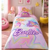Taç Yeni Sezon Lisanslı Barbie Mermaid Tek Kişilik Nevresim Takımı ( Kırlent Hediyeli ) - Pembe - 160 x 220 cm