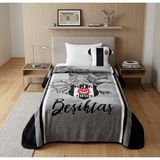 Taç Yeni Sezon Lisanslı Beşiktaş Kara Kartal Battaniye ( Kırlent Hediyeli ) - Gri - Siyah - 160 x 220 cm