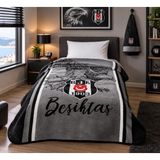 Taç Yeni Sezon Lisanslı Beşiktaş Kara Kartal Battaniye ( Yüz Havlusu Hediyeli ) - Gri - Siyah - 160 x 220 cm