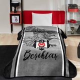 Taç Yeni Sezon Lisanslı Beşiktaş Kara Kartal Tek Kişilik Battaniye - Siyah - Gri - 160 x 220 cm