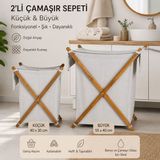 Taç Zorluteks 2'li Ahşap Çamaşır Sepeti - 40x30 cm 55x40 cm - Açık Gri