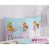 Taç Zorluteks Lisanslı Winx Magic Desenli % 100 Pamuk Kumaş 1 Adet Yastık Kılıfı 50X70 cm - Mavi - Pembe