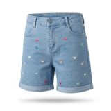 TACE KIDS Kız Çocuk Renkli Kalp Nakışlı Kot Yüksek Bel Cepli Yazlık Denim Şort- 6-13 YAŞ UB63