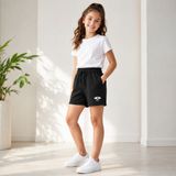TACE KIDS Kız Çocuk Siyah Beli Lastikli Bağcıklı Nakış Detaylı Cepli Şort-4-8 Yaş UB75