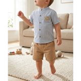 TA&CE Kids Tace Kıds Erkek Çocuk Çizgili Gömlek ve Şort Ikili Yazlık Takım Centilmen Retro Set- 2-5 Yaş - 3 Yaş - Mavi - Bej