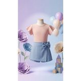 TA&CE Kids Ta&ce Kıds Kız Çocuk Fitilli Bluz ve Fiyonk Detaylı Şort Etek Bayramlık Takım- 4-9 Yaş - 5 - 6 Yaş - Pembe