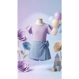 TA&CE Kids Ta&ce Kıds Kız Çocuk Fitilli Bluz ve Fiyonk Detaylı Şort Etek Bayramlık Takım- 4-9 Yaş - 7 - 8 Yaş - Lila
