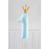 Taçlı 1 Rakam Folyo Balon 1 Yaş Balonu Gold Taçlı MAVİ 90cm