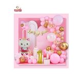 Taçlı Kedi 1 Yaş Folyo Balonlu Gold Pembe Konsept Doğum Günü Parti Seti