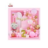 Taçlı Kedi 2 Yaş Folyo Balonlu Gold Pembe Konsept Doğum Günü Parti Seti