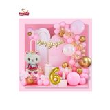 Taçlı Kedi 6 Yaş Folyo Balonlu Gold Pembe Konsept Doğum Günü Parti Seti