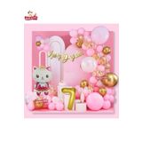 Taçlı Kedi 7 Yaş Folyo Balonlu Gold Pembe Konsept Doğum Günü Parti Seti