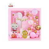 Taçlı Kedi 8 Yaş Folyo Balonlu Gold Pembe Konsept Doğum Günü Parti Seti