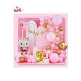 Taçlı Kedi 9 Yaş Folyo Balonlu Gold Pembe Konsept Doğum Günü Parti Seti