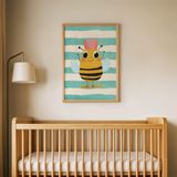 Taçlı Kraliçe Arı Çocuk Odası Duvar Posteri Çerçeveli Tablo Duvar Dekorasyonu - 30 x 40 - Ahşap Çerçeveli