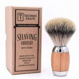 Taconic Shave Lüks Kayın Ağacı ve Krom Saplı Premium Sentetik Gümüş Uçlu Lüks Tıraş Fırçası, Tıraş Standı Dahildir