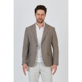Tadic Erkek Bej Desenli Esneyen Kumaş Slim Fit Kapak Cepli Yarım Astar 4 Mevsim Blazer Ceket Bej 56